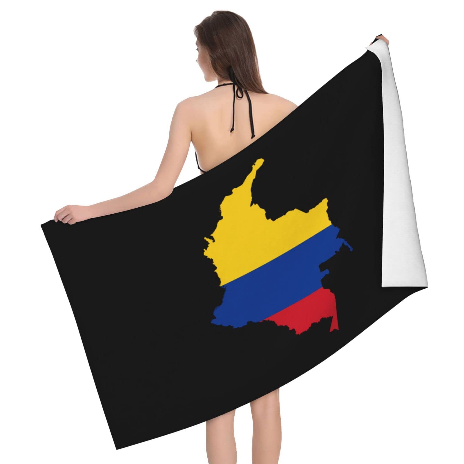 Lsjuee Colombia Flag Map Bath Towel Absorb Water Quick Dry Bath Towel, for Beach, Swimming Pool, Camping