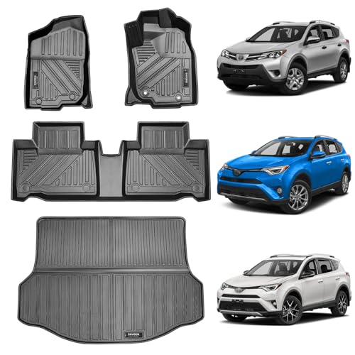 適合対応トヨタRAV4フロアマット+ラゲッジマット 2013年-2018年 3D rav4 フロアマットカスタム パーツ TPE材質 防水マット縁高 TPE材質 耐摩擦 耐汚 取付簡単 カー用品(ブラック)