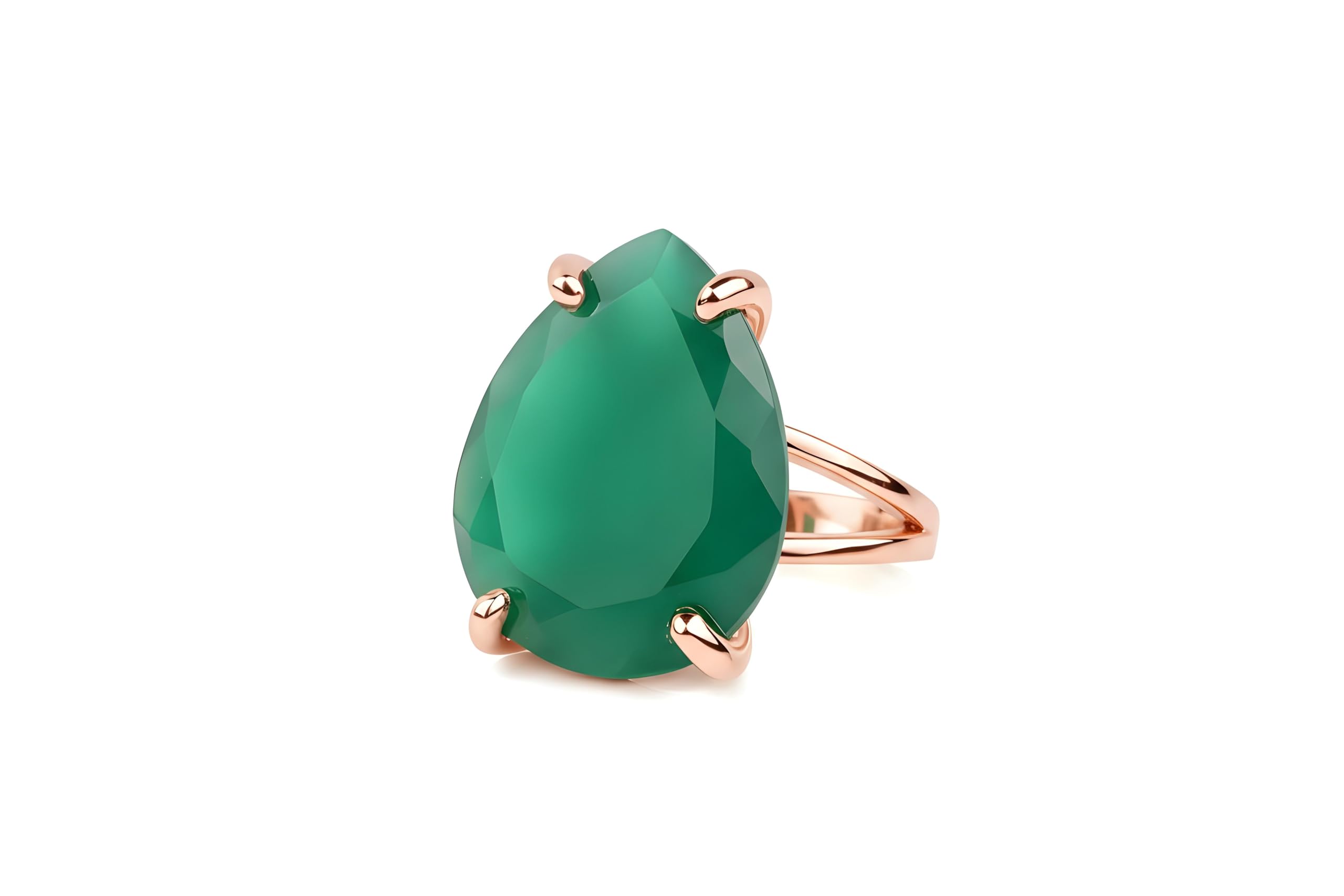 Anillos de Gemas - Anillo de Ónix Verde en Oro Rosa - Joyas de Declaración para Mujeres - Joyas Formales, Casuales y de Regalo para Hermana, Mamá, Amiga, Pareja - con Caja de Regalo