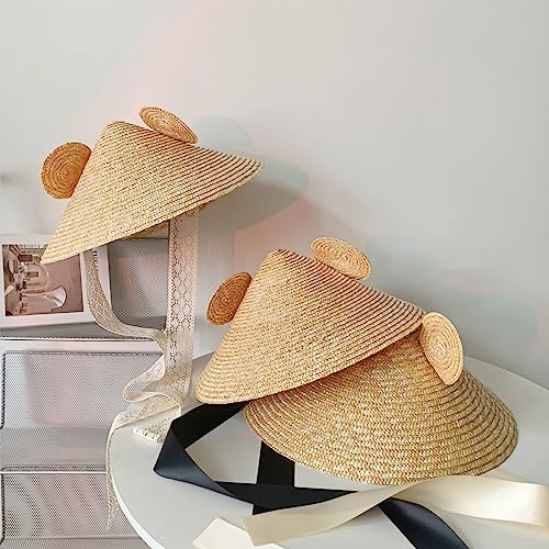 Cute Grass Hat with Ear Sun Straw Hat for Kids Outdoor Wide Brim Summer Hat Traditional Chinese Style Sun Hat2