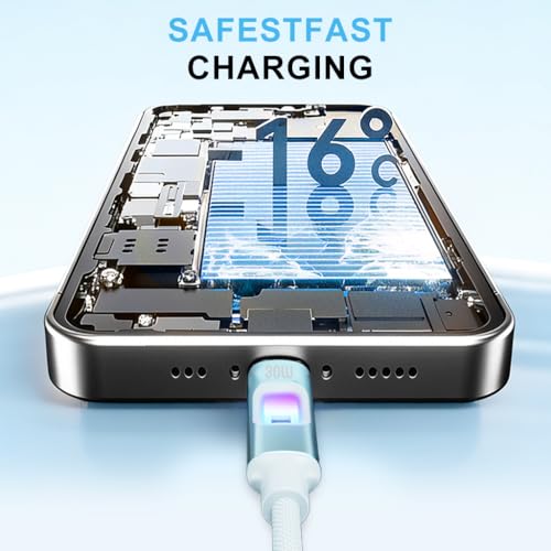 Image of Verilux PD 30W Type C to Lighting Cable with Breathing Light, 5.9Ft /1.8M Lighting Cable Nylon Braid with 480Mbps Data Sync for iPhone 14 /13 /12 /11 Pro Max X XS XR 8 /7 /6s Plus SE, Blue