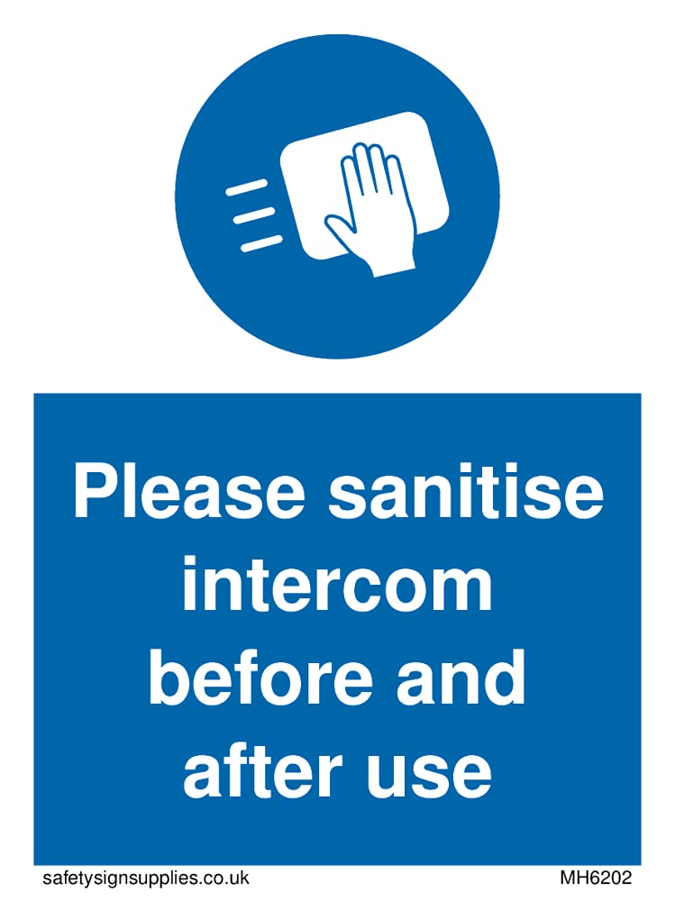 Pack of five - Please sanitise intercom before and after use Sign - 75x100mm - A7P