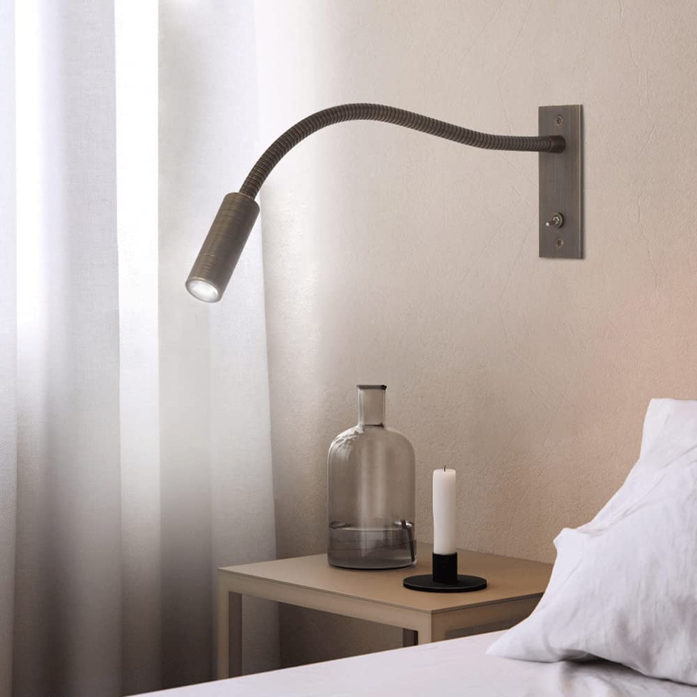 Luces de lectura for libros en la cama, lámpara de lectura minimalista de 3 W LED for cabecera, luces de cabecera de cuello de cisne, luces de exhibición de estantería, cobre antiguo (luz n
