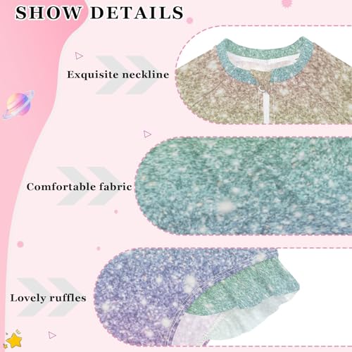 Girls One Piece Swimsuits Long Sleeve Swimsuit Zipper Bathing Suits Shiny Rainbow Glitter3