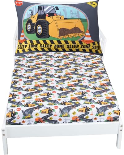 Image of Todays Kids Under Construction Blue Toddler Bedding Set - 2-Piece Baby Crib Sheets Boy Crib Size, 28x52 Fitted Sheet & 20x30 Pillowcase, Soft Breathable & Fade-Resistant Microfiber, Machine Washable