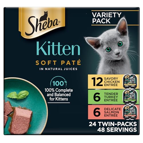 Sheba Perfect Portions Kitten Wet Cat Food Pate Chicken Entree, Salmon Entree, and Turkey Entree,...
