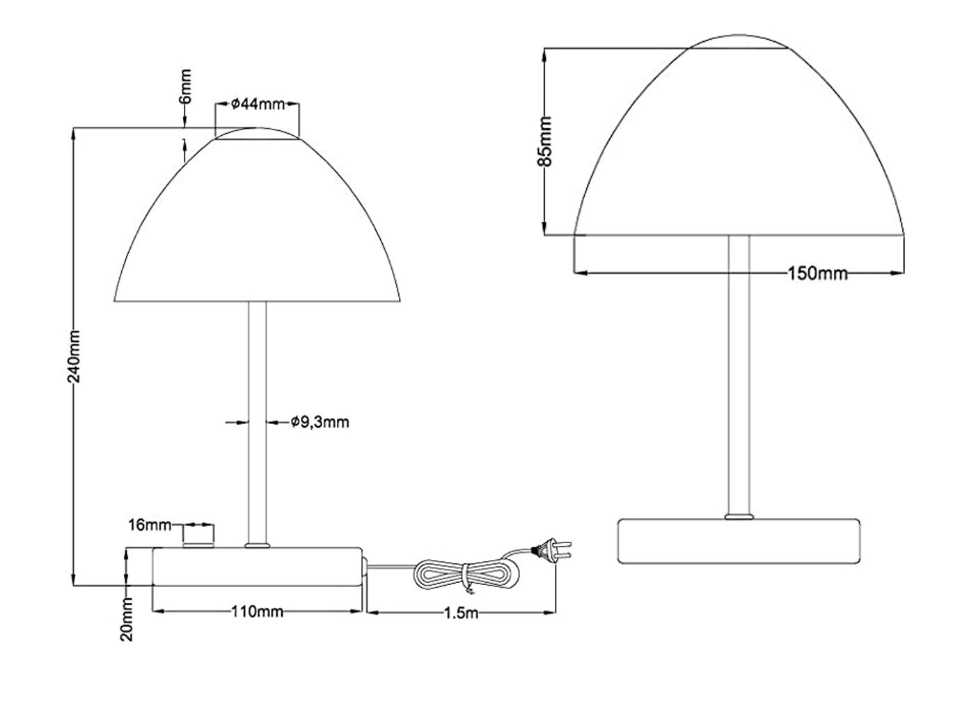 Set di 2 lampade da tavolo a LED, colore argento, touch dimmerabile, altezza 24 cm