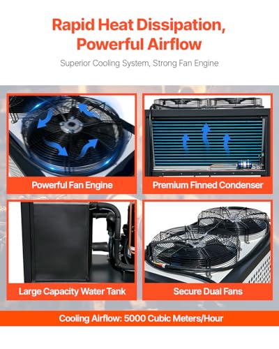 Image of VEVOR Air Cooled Water Chiller, 5 Ton Portable, 5HP /3.75KW Compressor Motor, 53L Capacity Stainless Steel Water Tank, Finned Condenser with Micro-Computer Control, Industrial Chiller for Cooling Water