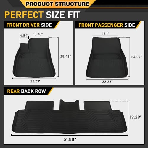 G-Plus 02CFM6101ABK-FBA 3Pcs G-Plus Floor Mats, Compatible With Tesla Model 3 2017-2024,1St & 2Nd Row Cargo Liner All Weather Full Cover Protection thumb #7