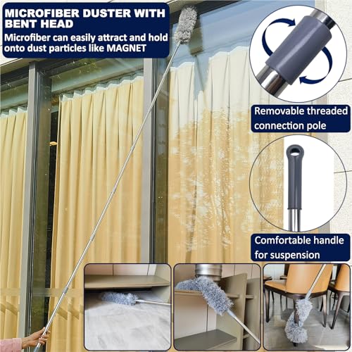 20 Ft+ High Reach Cobweb Dusting Kit with 3-14 Ft Extension Pole/Spider Web Brush & Ceiling Duster Microfiber Feather Duster with Washable Head for Cleaning Ceiling Fan, Furniture, Home by Toromp - Image 6