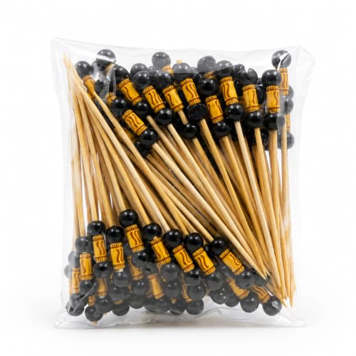 Image of Somani Decorative Bamboo Cocktail Picks Black Bead | Double Ball Topper Fancy Food Picks for Appetizers, Drinks & Garnish | Cafe, Lounge, Bakery, Catering & Home Entertaining | Pack of 100