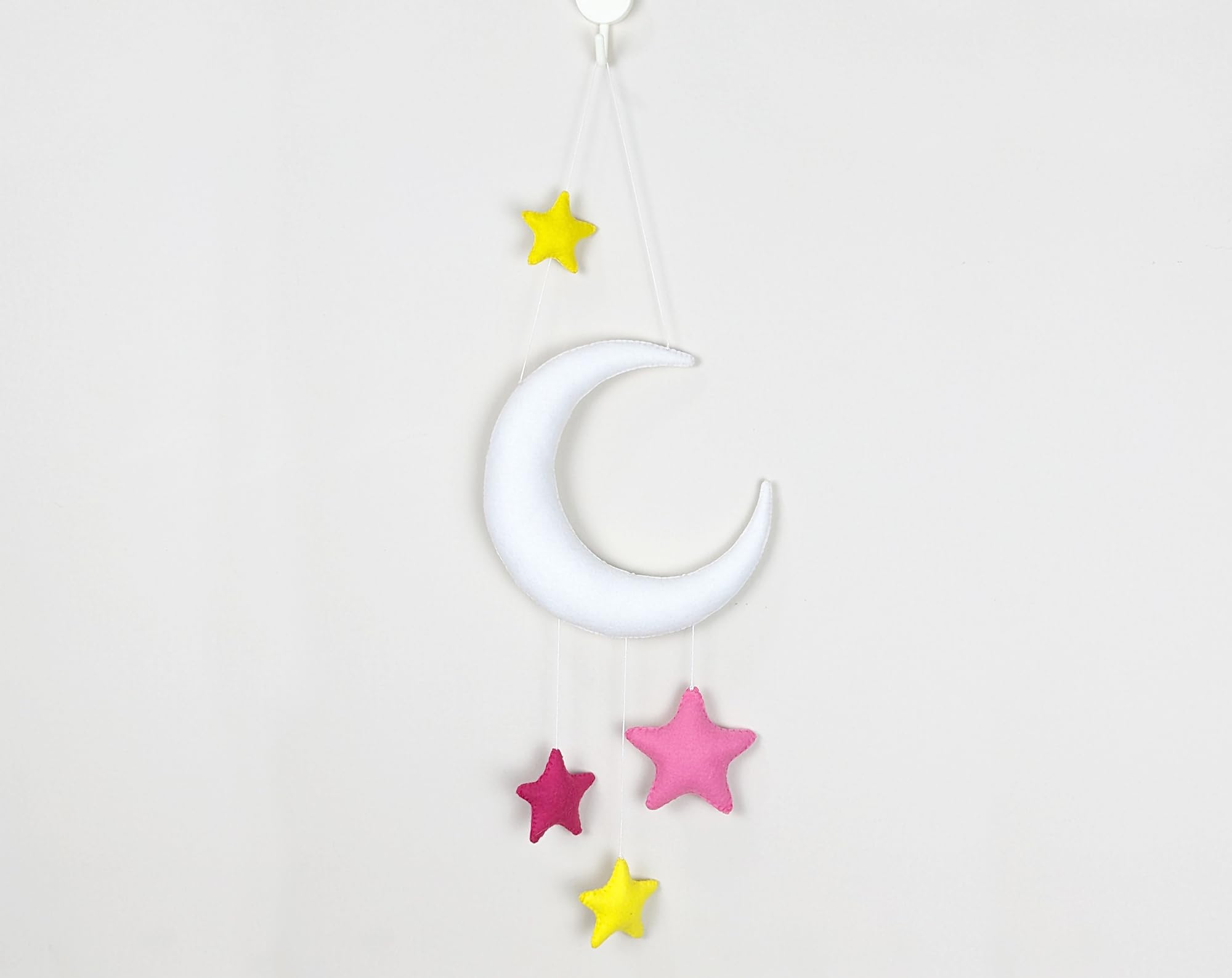 AGD Handmade Moon and Stars Wall Hanging, Cute Room Decor, Baby Bedroom Decoration Items, Birthday Return Gifts for Kids, Cot Crib Hanging Toys (Pink)
