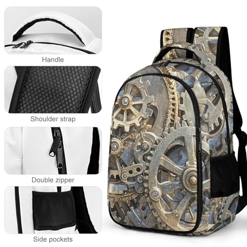 Backpack for Travel, Cool Steampunk Gears Print Modern Backpack Shoulder Bag with Adjustable Straps, Side Pockets & Reinforced Bottom4