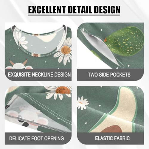 ALAZA Cow Daisy Flower Avocado Pajamas Short Sleeve 2 Piece Sleepwear Top and Bottom Pajama Set Unisex4