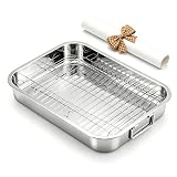 Roasting Pan With Rack,16.54 * 12.6 * 2.56 Inches Stainless Steel Nonstick Baking Pan Bakeware Tray For Turkey,Chicken,Beef Steak,Lamb Chops,Lemon Salmon,Veggies,Etc (Included Oil-Absorbing Paper)