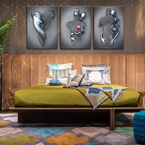 Canvas Wall Art For Bedroom Framed 3D Metal Sculpture Effect Love Heart Wall Art Decor For Living Room Couple Modern Abstract Poster Artwork Pictures Paintings For Home Hotel #TOP5