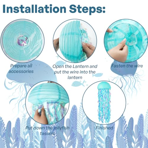 Image of Jellyfish Paper Lanterns 6 Pacs 10 Inch Under The Sea Party Decorations Mermaid Party Baby Shower Blue Hanging Jelly Fish for Ocean Spongebob Birthday Decorations (Multicolor Blue)