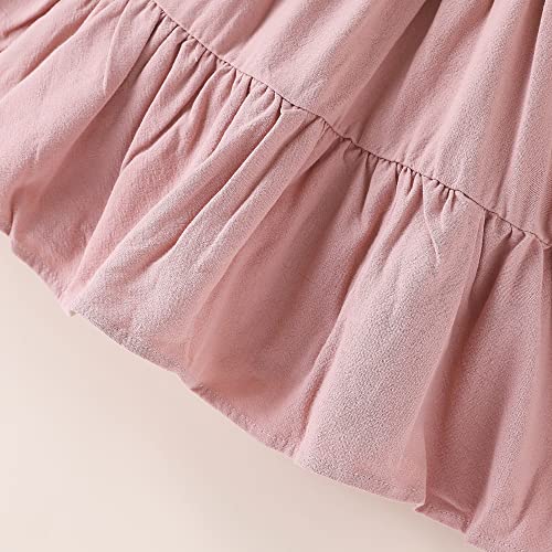 Anata Flower Girl Spring Dresses Linen Baby Girls Ruffle Solid Color Dresses Sleeveless Birthday Party Outfits Toddler Girls A-Lined Princesses Twirl Pleated Playwear Valentine's Day Blush Pink 6T #TOP4