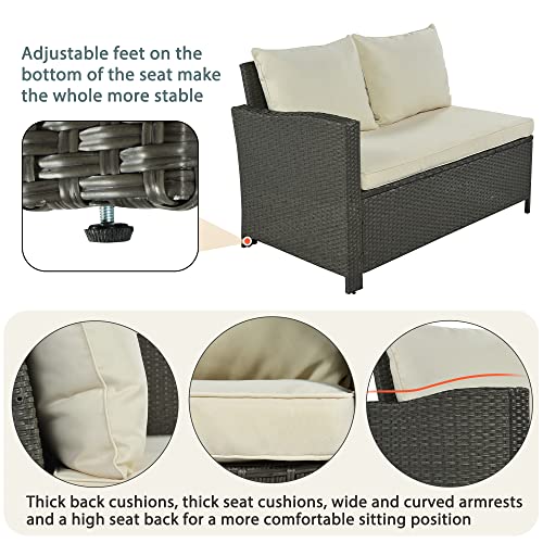 Hzsmhdzkj 6-Piece Outdoor Patio Furniture Set, All Weather Pe Rattan Wicker Conversation Sectional Sofa Dining Table Chair With Bench And Cushions For Garden, Backyard, Porch, Poolside (Beige) #TOP4