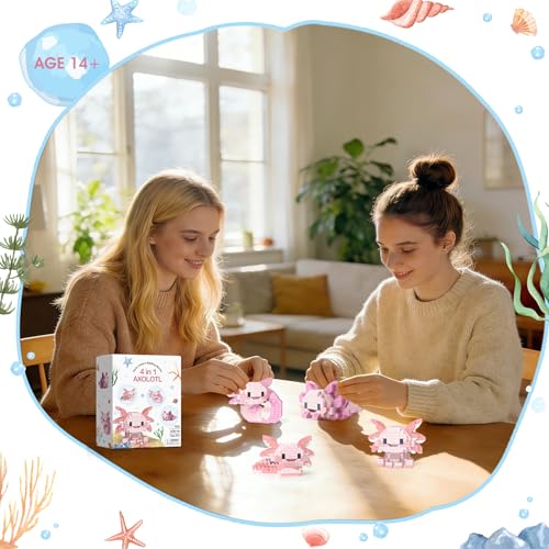 Image of HIGH GODO 4 Axolotl Party Favors Building Set, Mini Axolotl Toy Figurines, Goodie Bag Stuffers, Classroom Prize Box, Gifts for Adults Teens Age 14+