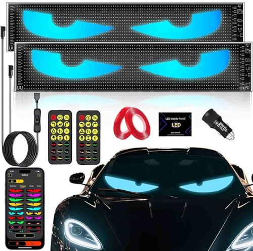 Devil Eyes Light for Cars (2-Pack) 23.6x4.73 Dual LED Eyes for Car Windshield | Perfect Sync Programmable Patterns App/Remote Control | for Sedans SUVs Medium Trucks Custom Dynamic Sign