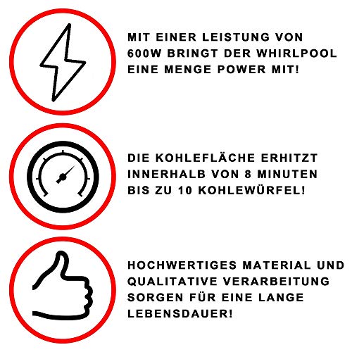 Smoke2u® Whirlpool | Elektrischer Shisha Kohleanzünder mit Griff Gitterschutz | 600W | Turbo Hookah Charcoal Heater | Platz für 10 Kohlewürfel | Fertige Kohle unter 8 Minuten (Ohne Kohle)