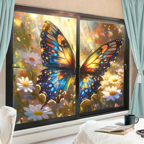 Vinilos decorativos para ventana tipo vitral mariposas 2 piezas