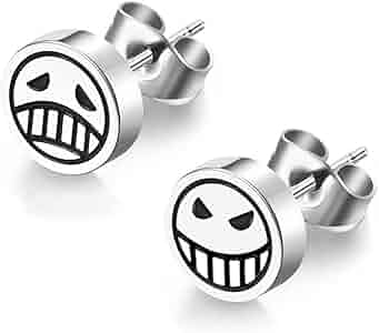 Amazon.com: HYXITVCG Smiley Face Anime Earrings, Silver Stud