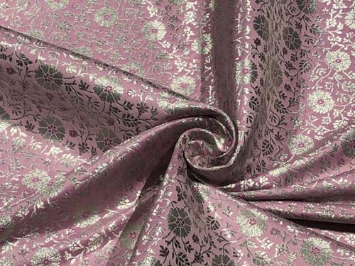 Brocart de soie rose millénaire, étoffe de luxe jacquard argenté pour haute couture