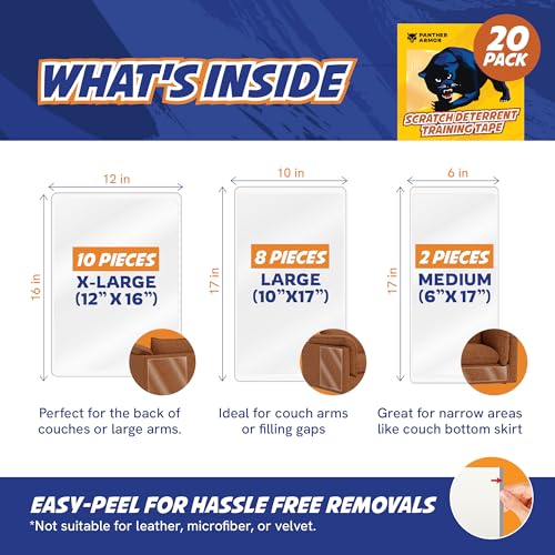 Image of Panther Armor 20 Pack Furniture Scratch Protector and Cat Deterrent Training Tape - Double Sided Adhesive Anti Scratch Couch Protectors
