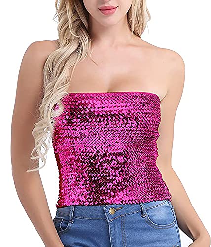 Alivila.Y Fashion Sparkling Sequins Stretch Party Tube Top A11-Hot Pink