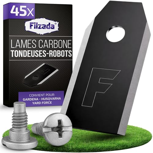 Filzada® 45x Lames de Tondeuses Robots Carbone, vis incluses - Lame de Rechange pour Tondeuse Longue durée Compatible avec Les tondeuses Robots Husqvarna Automower,...