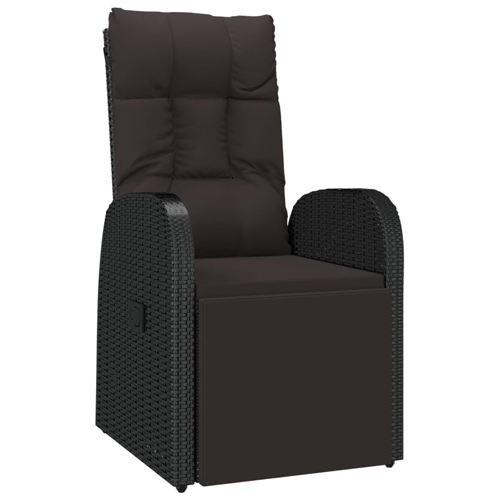 vidaXL Chaise Inclinable de Jardin et Coussin Fauteuil d'Extérieur Chaise de Patio Terrasse Arrière-Cour Robuste Résine Tressée Noir