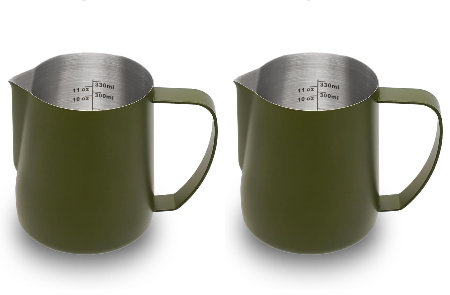watchget Stainless Steel Milk Frothing Pitcher 12oz/350ml - Espresso Steaming Pitcher for Cappuccino, Latte Art, Coffee Machine Accessories Milk Jug Coffee Frother Cup, Matte Green (Pack of 2)