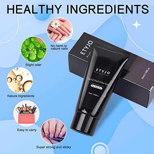 Etyjo 30Ml Solid Nail Glue Gel- Solid Nail Gel For Soft Gel Tips Acrylic Nail Tips And Press On Nails, Curing Need Uv/Led Lamp, Easy Home Diy Nail Art Manicure Solid Gel #TOP1