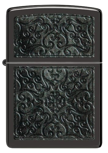 Image of Zippo Pattern Design High Polish Black Windproof Pocket Lighter, Without Fuel and Gas