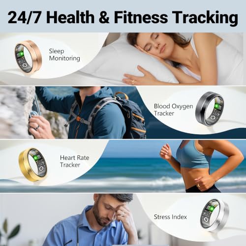 Smart Ring for Women Men, Health Tracker Ring, 5ATM Waterproof Silver,9 - image 4