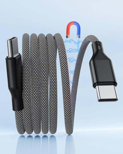 Câble USB C vers USB C Magnétique 1 m, Câble de Type C Spiralé à Chargement Rapide 60 W Synchronisation de Données Tressé plat Anti-enchevêtrement pour...