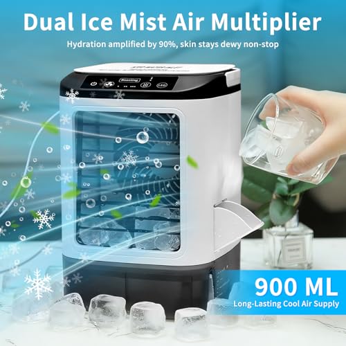 Mini Air Conditioner - 2026 New 4 Speeds Portable Air Conditioner with Ice Cubes Mold/2 Mist Modes/900ML Tank/7 Colors LED Light - Evaporative Air Coolers Fan for Home/Bedroom/Car/ image 6
