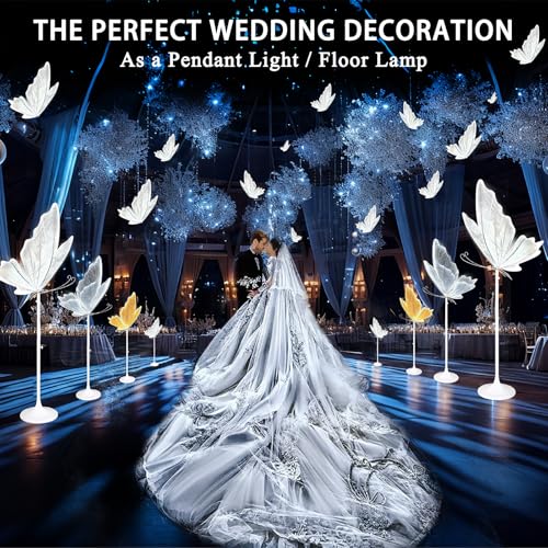 YLHRY 2PCS Wedding Butterfly Floor Lamp, 3-Color Creative Butterfly Ceiling Lamp, Ceiling Hanging & Standing Dual Use, Adjustable Height for Wedding Party Decoration, 23.6in by YLHRY - Used condition - Image 2