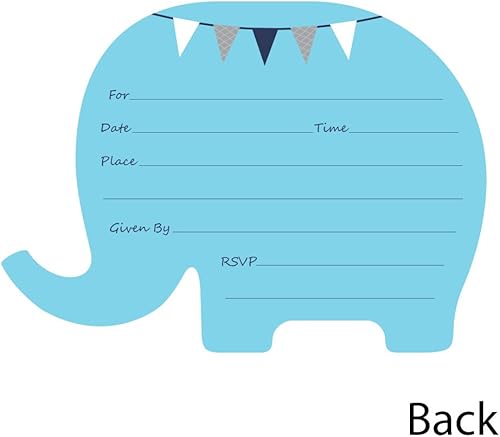 Miniatura 3 de Big Dot of Happiness - Elefante azul - Invitaciones de relleno en forma - Tarjetas de invitación para baby shower o fiesta de cumpleaños con sobres