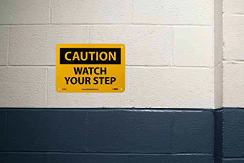 Nmc C203A Osha Sign, Legend "Caution - Watch Your Step", 10" Length X 7" Height, Aluminum, Black On Yellow #TOP2