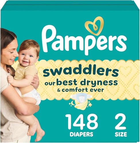Image of Pampers Swaddlers Diapers, Size 2 (10-22 lbs), 148 Count, Absorbent, Keeps Baby Dry and Comfortable, Skin Safe Disposable Baby Diaper