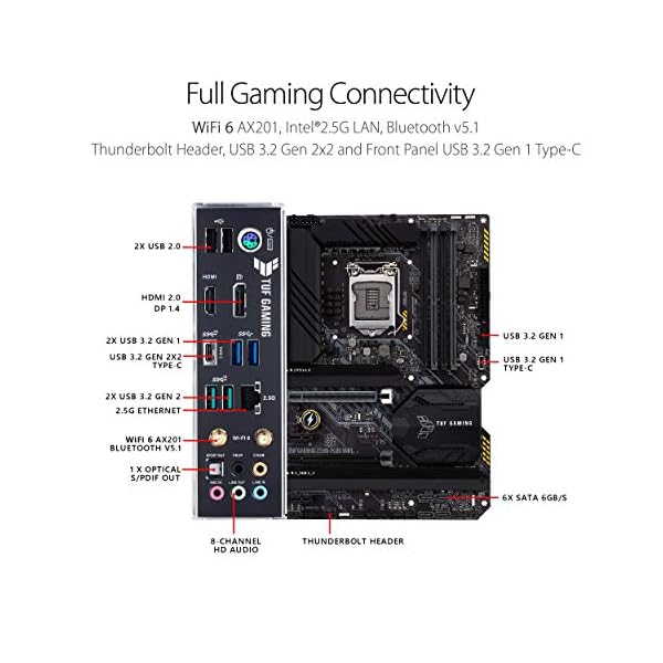 ASUS TUF GAMING Z590-PLUS WIFI - Placa base (Intel Z590, LGA 1200, ATX con VRM de 16 fases DrMOS, PCIe 4.0, 3 M.2, WiFi 6 y 2,5 GB Ethernet, HDMI, DisplayPort, USB 3.2 Gen. 2x2 tipo C y Aura Sync) - Image 3