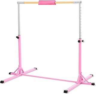 ZELUS Gymnastics Bar for Home, Height Adjustable 90 to 150cm Gymnastics Bar for Kids, Junior Home Gym Equipment Girls & Boys Kip Bar for Indoor Training, 1.4m Horizontal Bar, 136kg Cap (Pink)