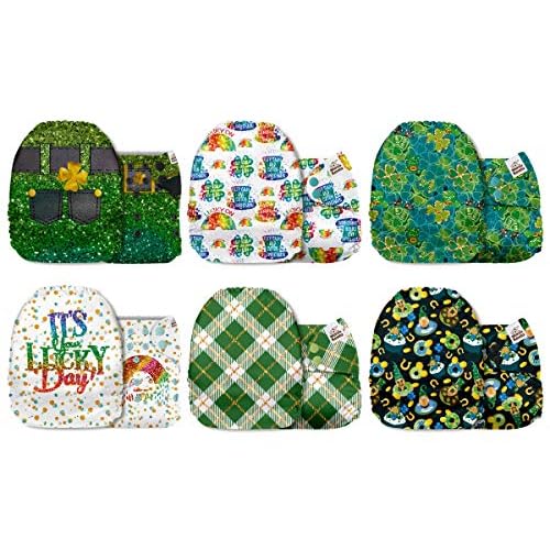 Mama Koala 3.0 Cloth Diapers for Babies with AWJ Lining, 6 Pack with 12 5-Layer Bboo(No Microfiber) Cloth Diaper Inserts - Reusable and Washable Pocket Diapers(12-My Warm Heart)