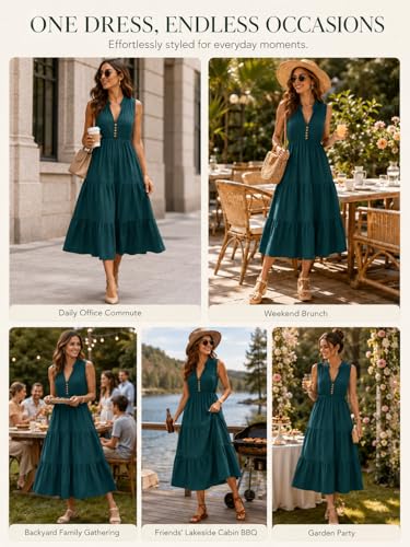 Image of BROVAVE Womens 2026 Summer Sleeveless Shirt Dress Collar Striped V Neck Casual Midi Dresses