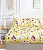 DaDa Bedding Radiant Sunshine Birds Floral Yellow Fitted Sheet - Spring Time Hummingbirds Bright...