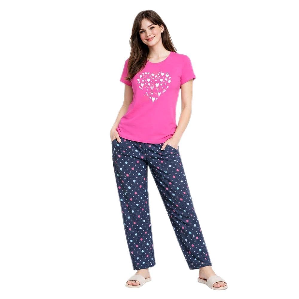 comfort lady Women’s Cotton Night Suit | Round Neck Printed T-Shirt with Pyjama | Relaxed Fit Sleepwear & Loungewear - NSTP3006-picture-38