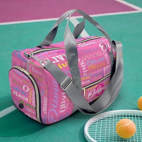 Pink Personalized Duffel Bag with Name Next Custom Travel Bag for Woman Men Sports Gym Dance Bags Wet Dry Pockets Shoe Compartment Overnight Weekend Bag3